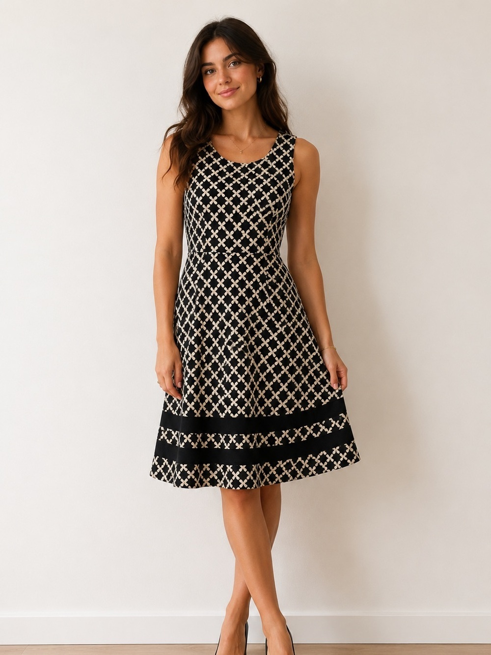 Mauvette Midi Navy and White Tank Dress Medium